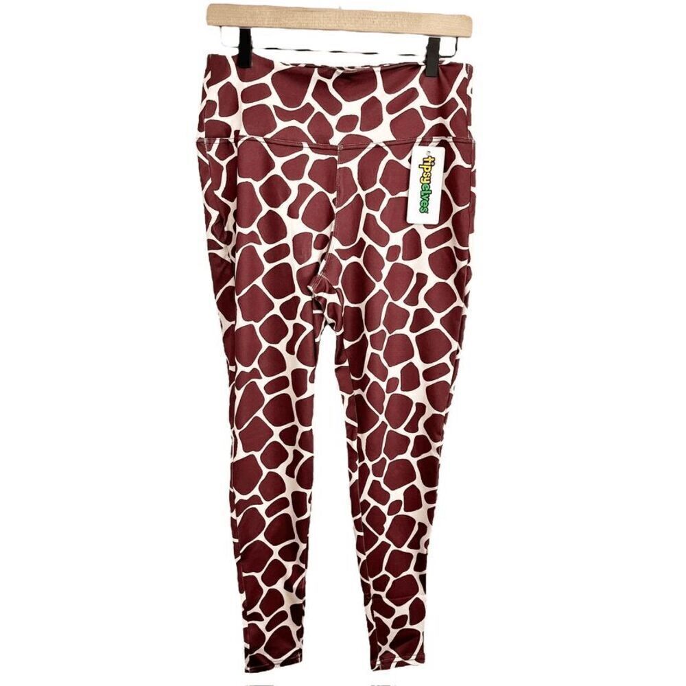 Tipsy Elves Womens Leggings Size M Brown Giraffe‎ Print High Rise NWT